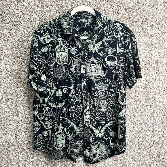 Hot Topic Shirt Men’s S Cosmic Tarot Occult All Over Print Black Short Sleeve - Picture 1 of 5